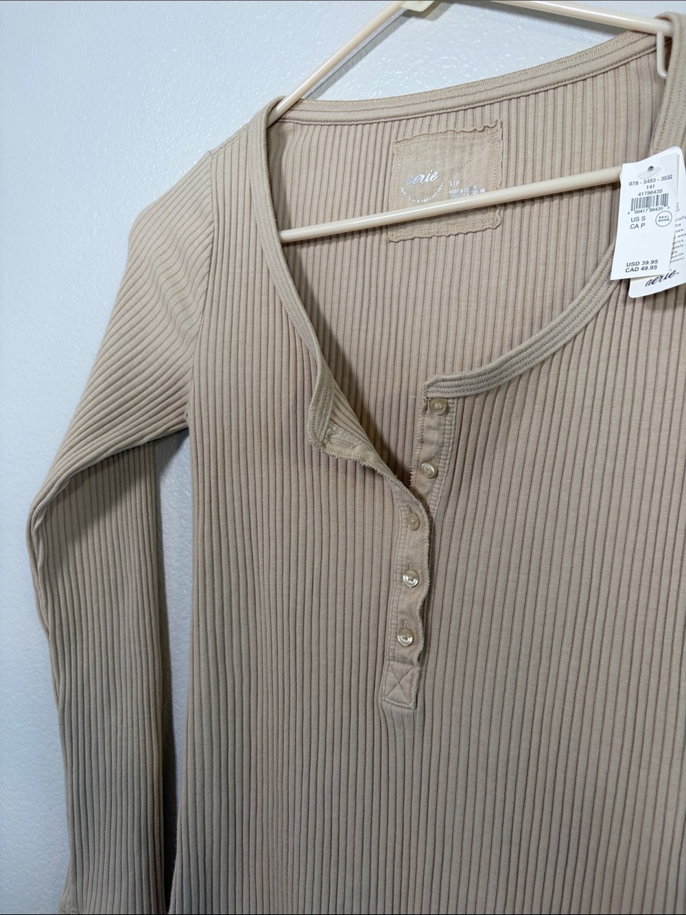 NWT Aerie Essential Layering Long Sleeve in Empire Cream Tan - S - Picture 5 of 6
